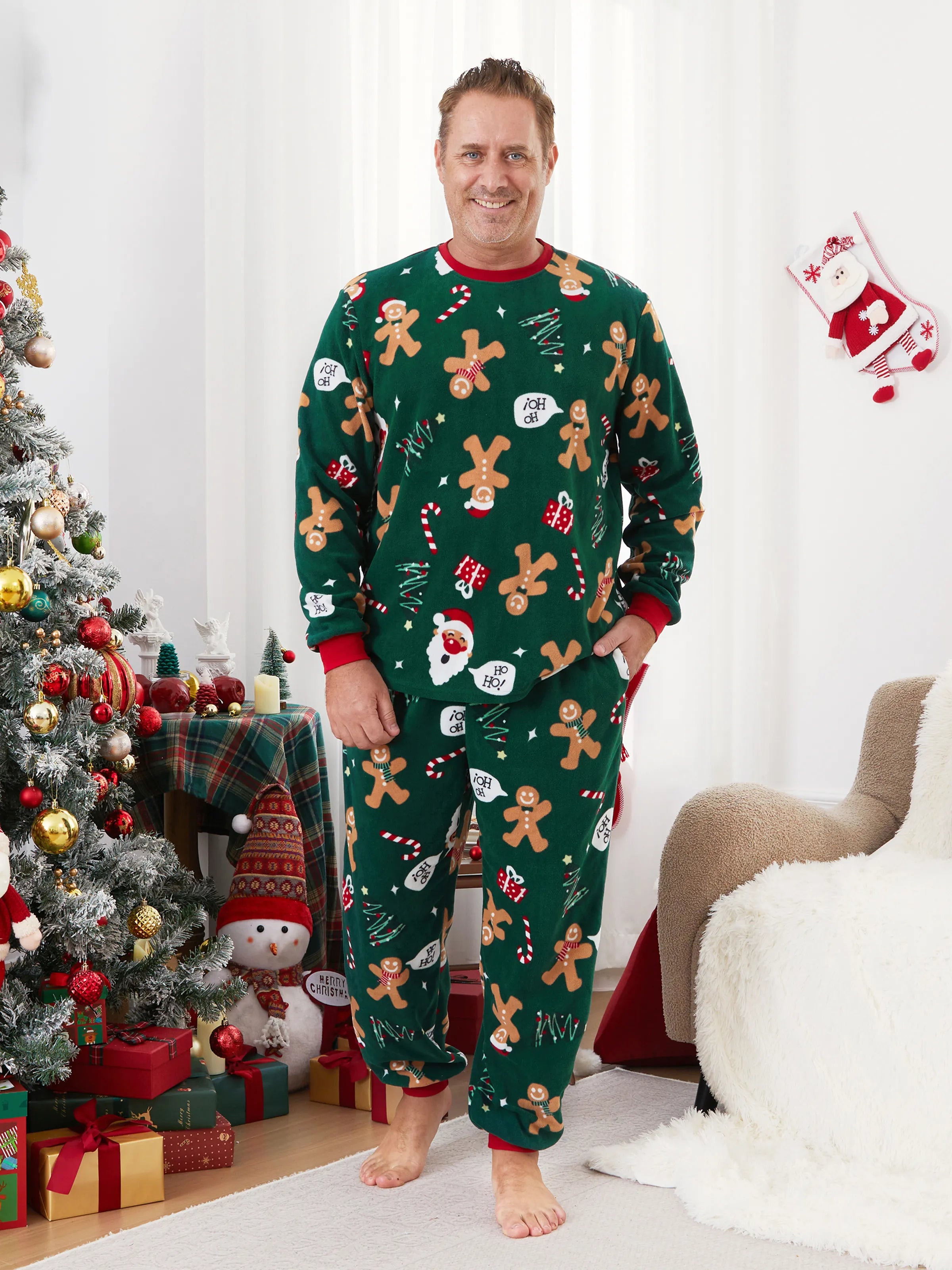 Christmas Matching Family Pyjama Set Dark Green Reindeer - Komfortfit
